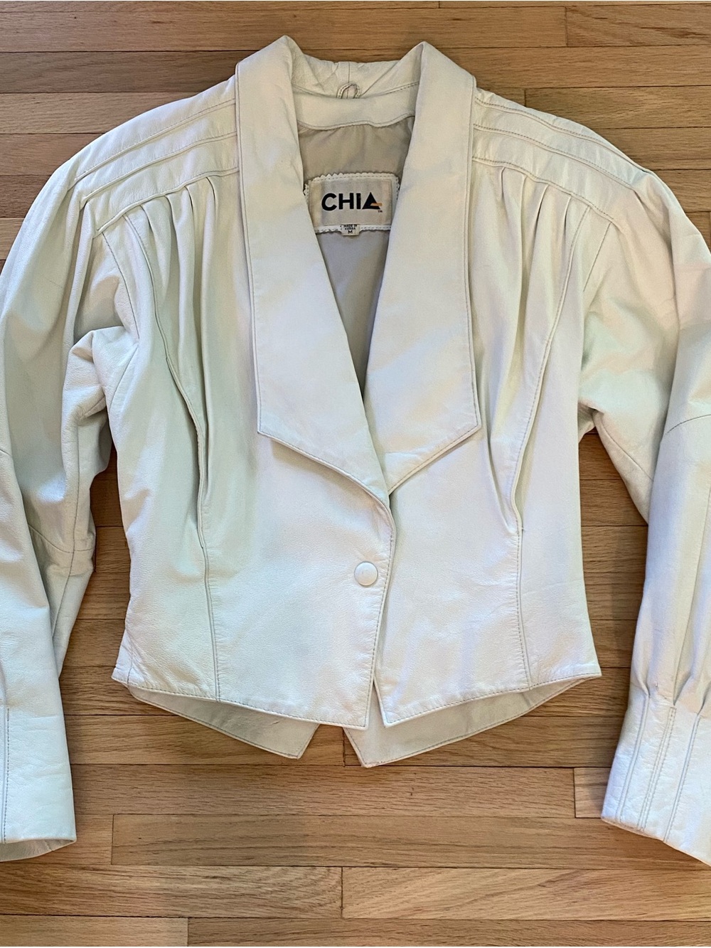 Chia Vintage 80s 90s Women's White Leather Biker Yoked Waist Coat Jacket sz M